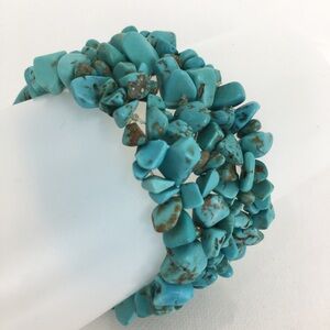 Western Turquoise Chip Rock Stretchy Bracelet Wide Cuff Blue Green Bohemian